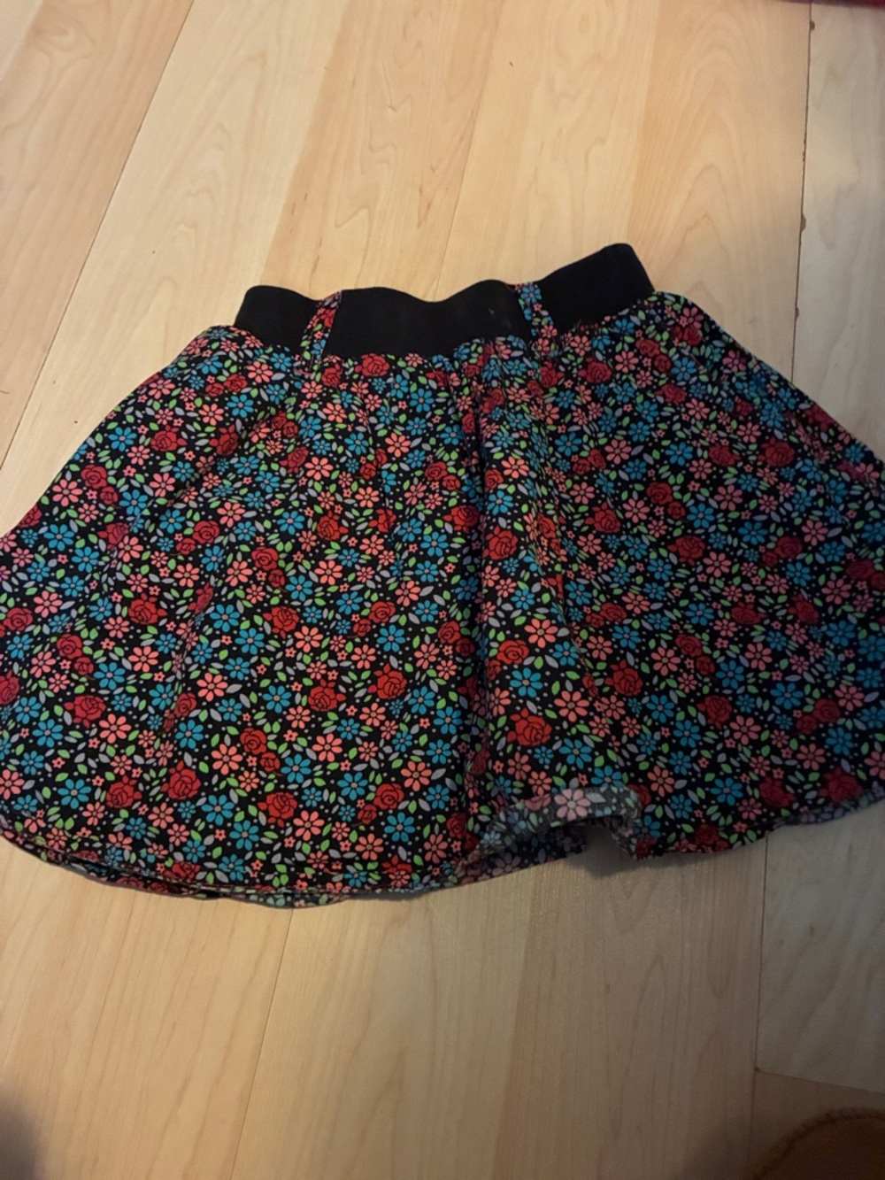 Girls' Floral Black Skirt with Pink & Blue Flowers